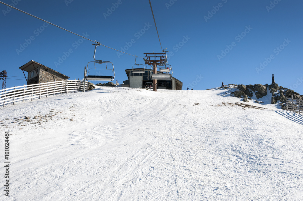 Chair lift in Navacerrada Ski Resort, Navacerrada Mountain Pass, Madrid, Spain, on January 4, 2015.