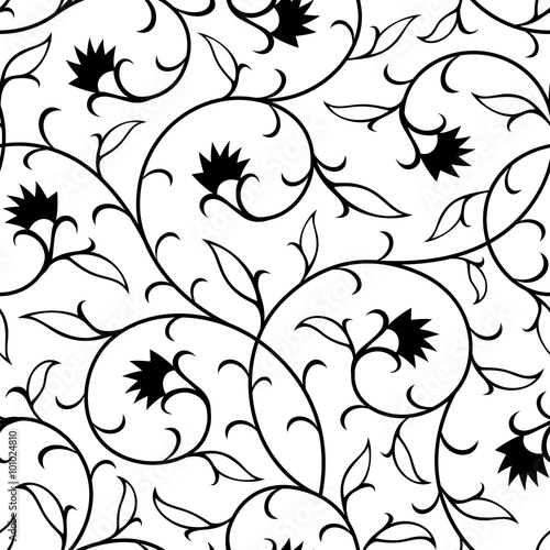 Bild auf Leinwand abstract flowers black seamless background