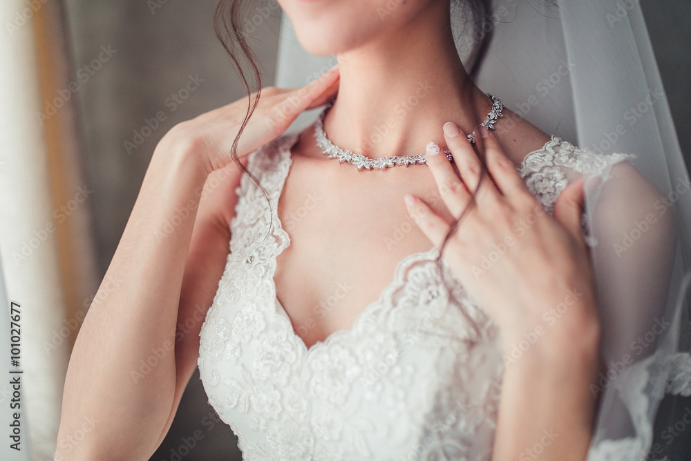 Beautiful unrecognizable bride - closeup shot