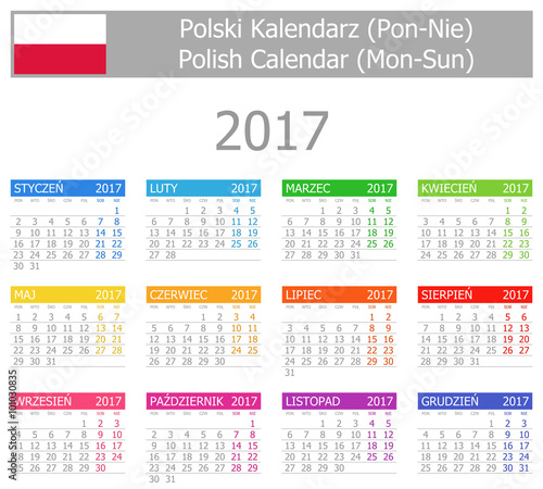 2017 Polish Type-1 Calendar Mon-Sun on white background