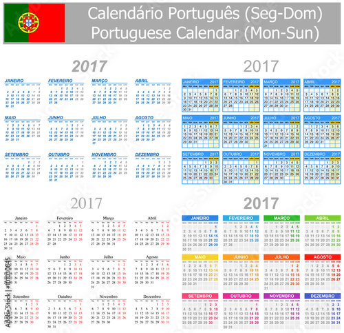 2017 Portuguese Mix Calendar Mon-Sun on white background
