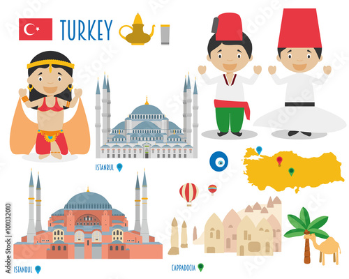 Turkey Flat Icon Set Travel and tourism concept. Vector illustration
