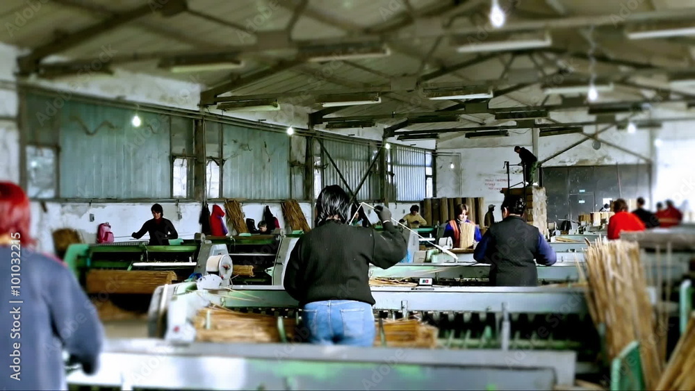 Factory halls and workers for machines Factory halls and workers for machines