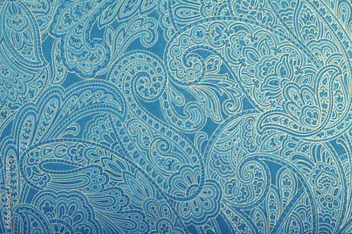 Vintage blue wallpaper with paisley pattern