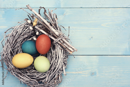 Easter nest with multi colorful eggs