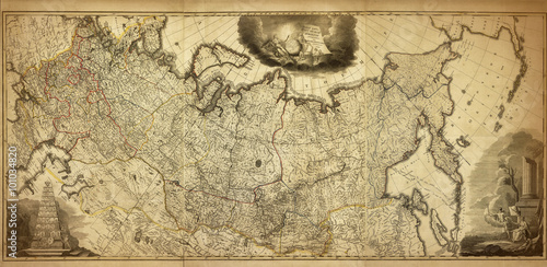 Fototapeta Old panoramic map of Russian Empire, Russia, printed in 1786