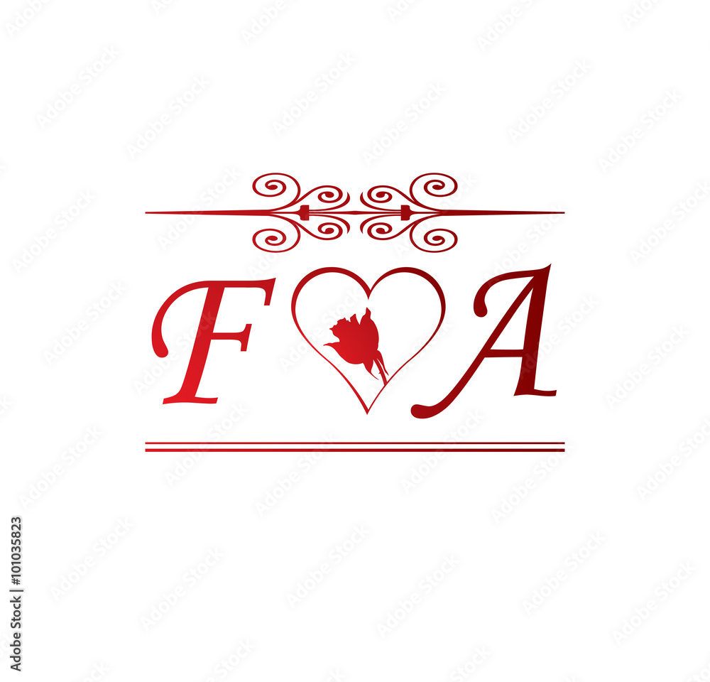 FA love initial with red heart and rose Stock Vector  Adobe Stock