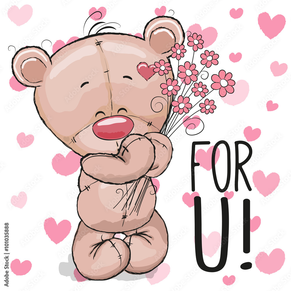 Fototapeta premium Teddy Bear with flowers