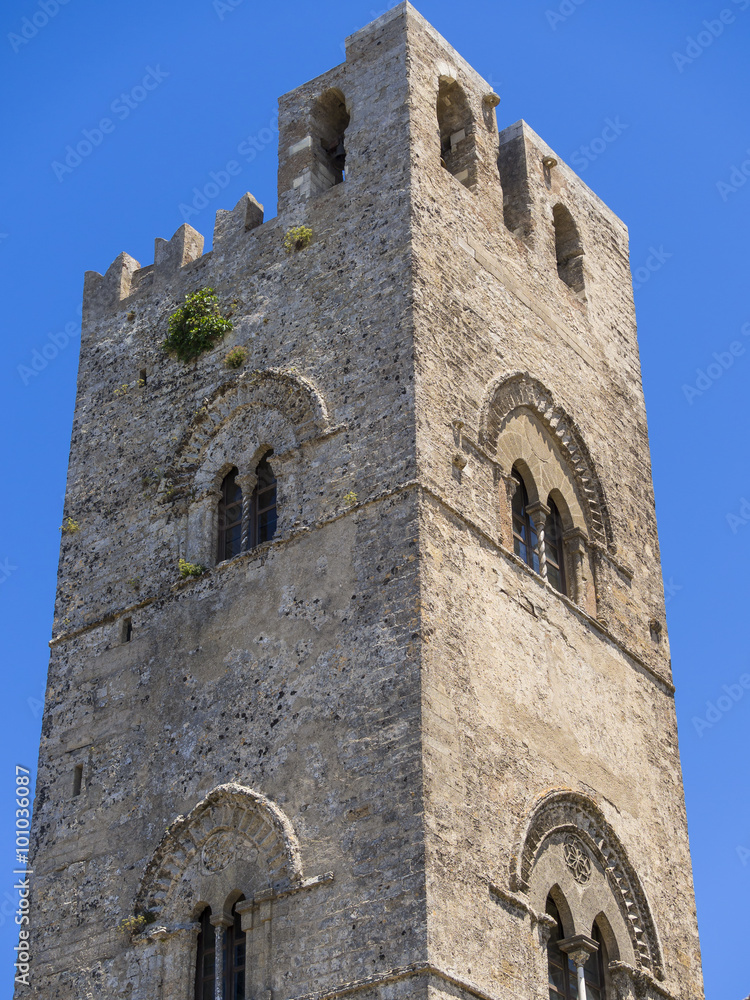Kirchturm, Torre de Re Frederico 2., Bergdorf  Erice, Provinz Trapani, Sizilien, Italien