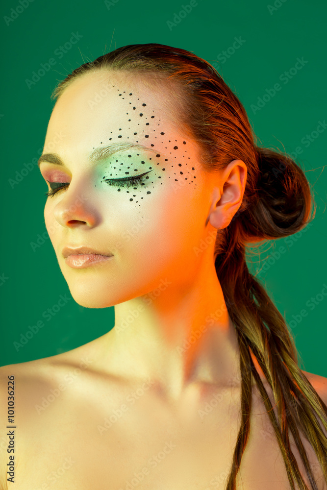 Closeup portrait of beautiful face with perfect makeup Closeup portrait of beautiful face with perfect makeup