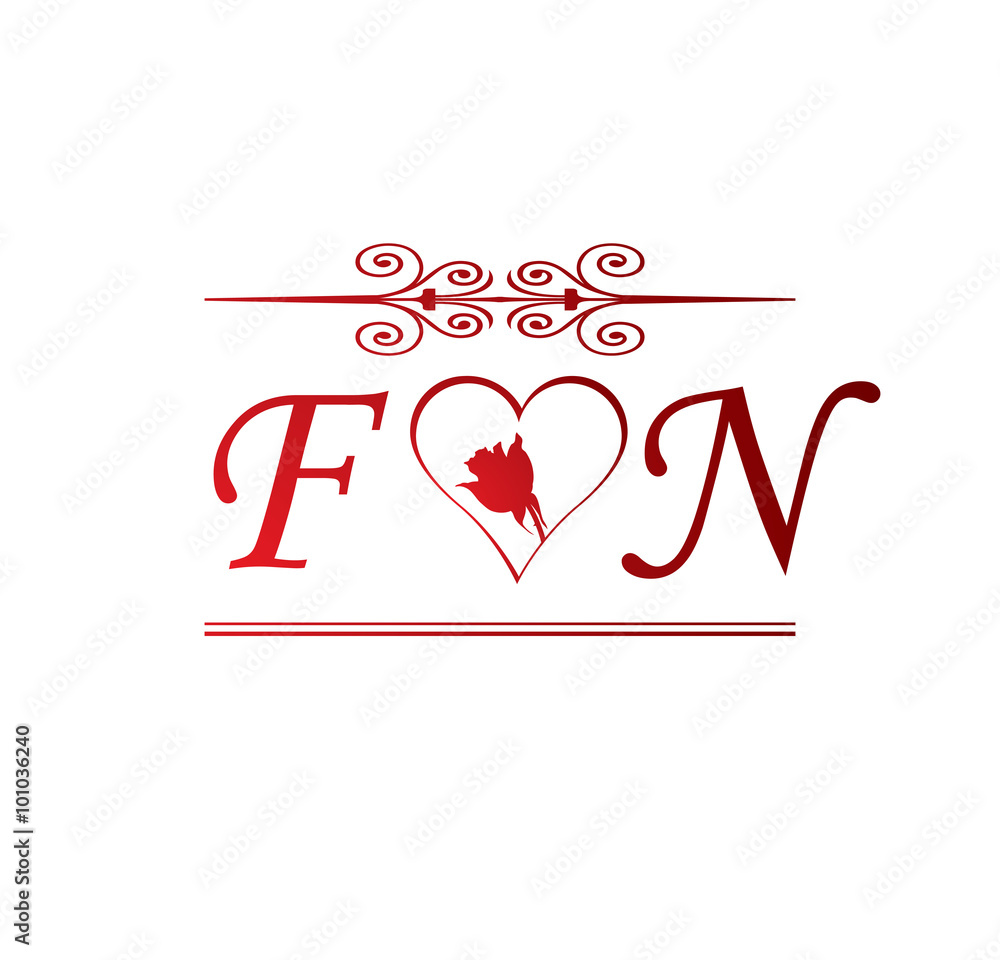 FN love initial with red heart and rose Stock Vector | Adobe Stock