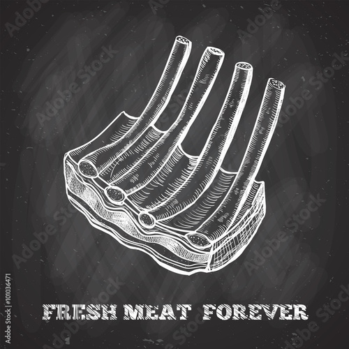 Vector chalk board beef hand drawn illustration. Fresh meat advertising