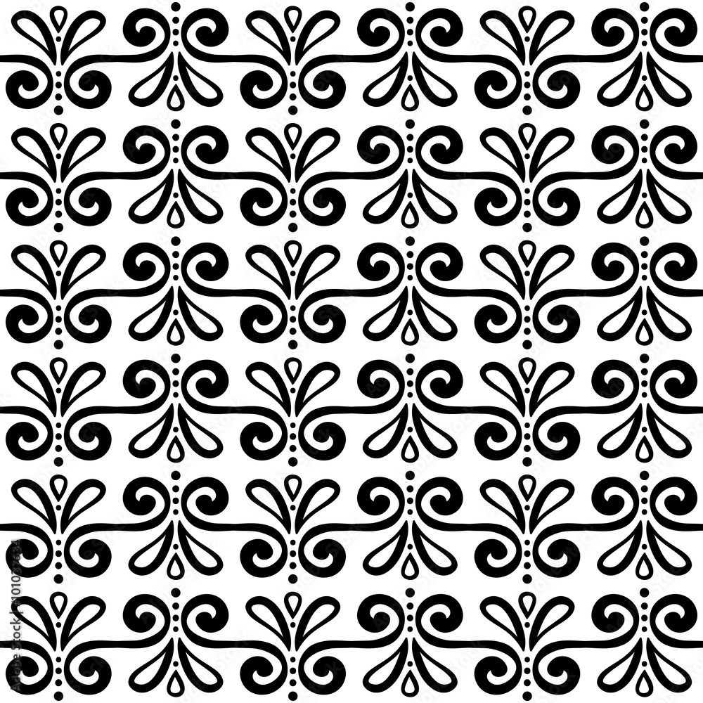 Abstract monochrome seamless hand-drawn pattern.