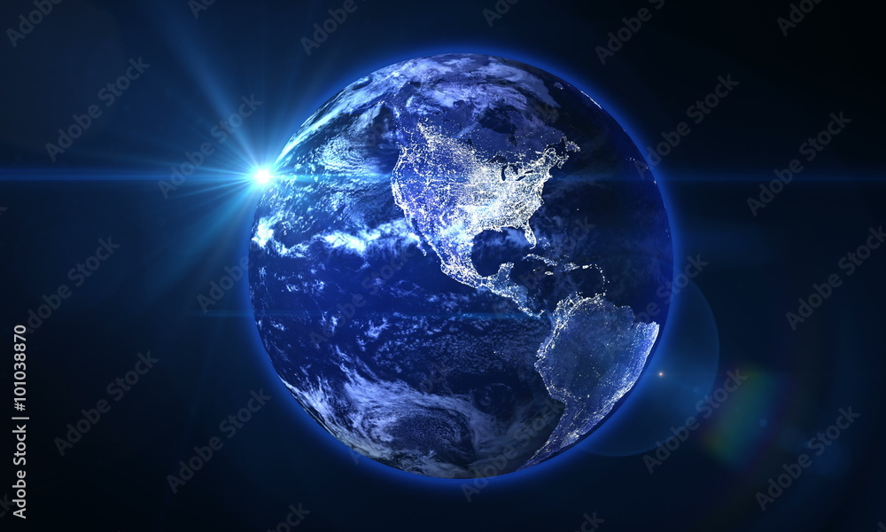 Night view of the Earth from space with lights glowing in urban areas Night view of the Earth from space with lights glowing in urban areas