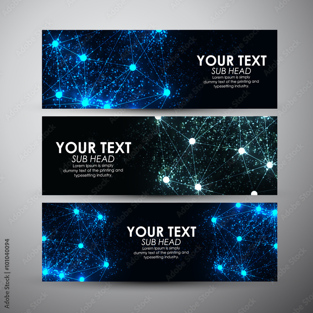 Vector banners set with Abstract blue hi-tech background.