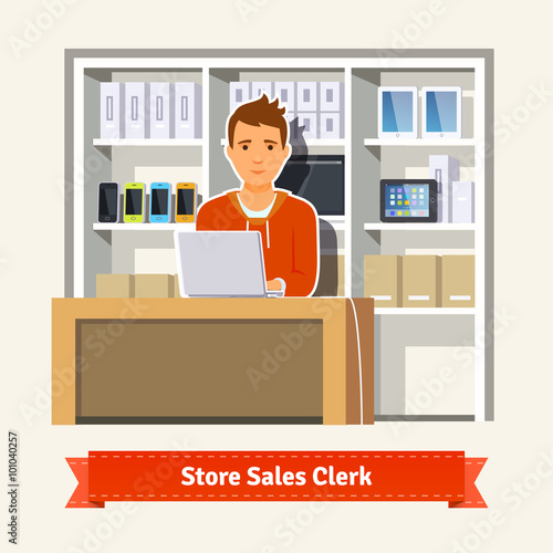 Sales clerk working with customers