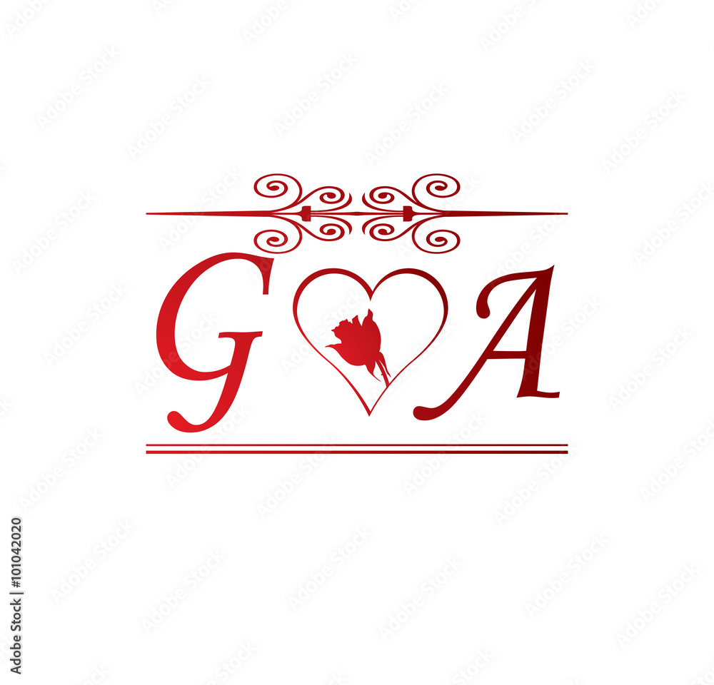 GA love initial with red heart and rose Stock Vector | Adobe Stock