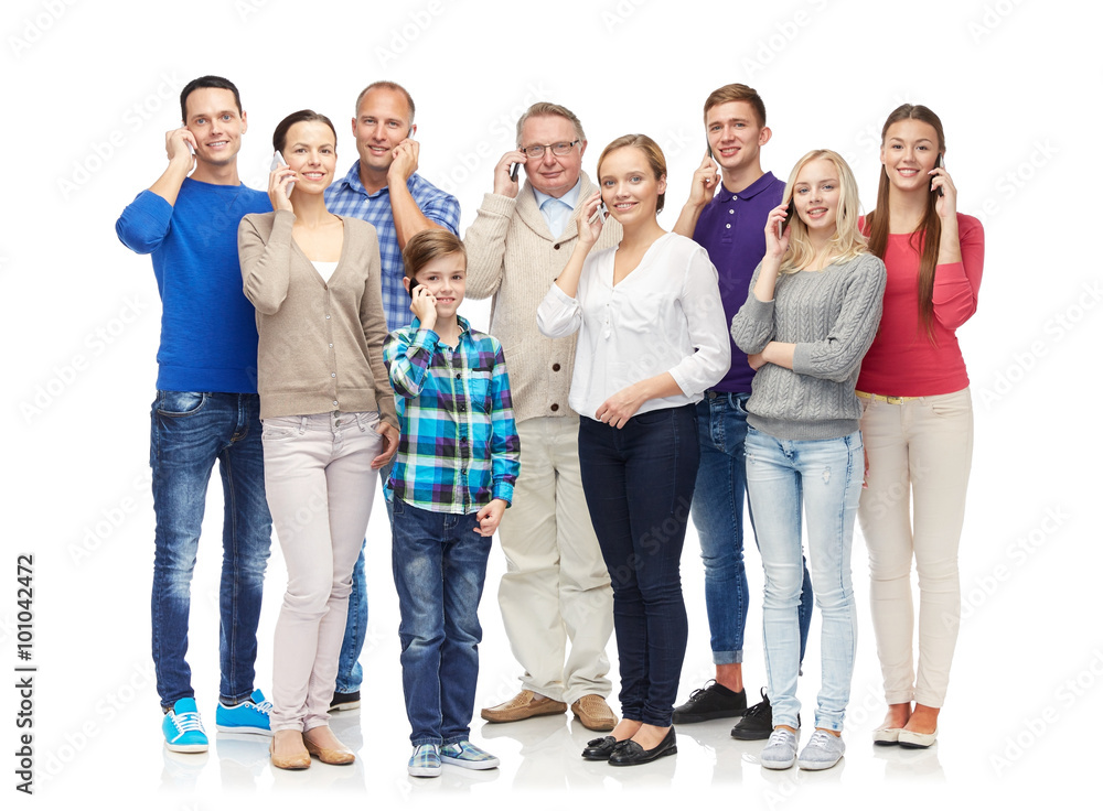group of smiling people with smartphones group of smiling people with smartphones