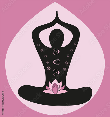 Yoga meditation silhouette with lotus flower vector, separate background, silhouette in meditazione yoga con fiore di loto vettoriale, sfondo separato