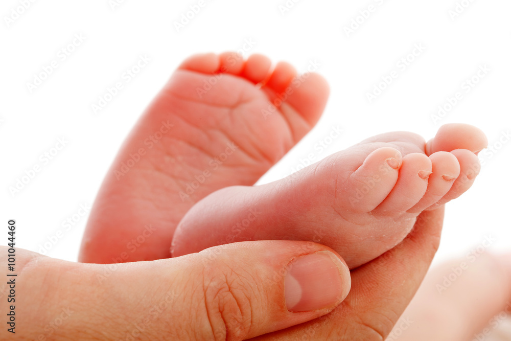 Mother holding newborn baby feet Mother holding newborn baby feet