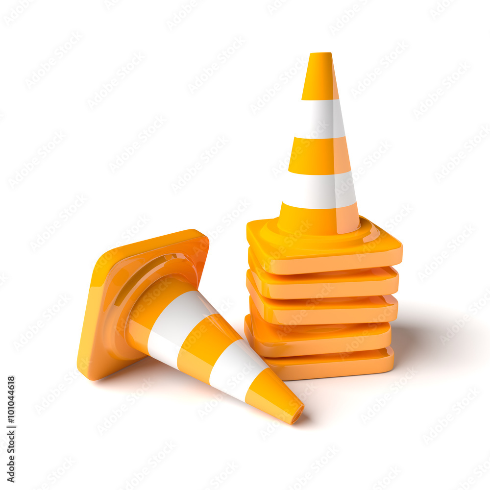 Traffic cones on the white background Traffic cones on the white background