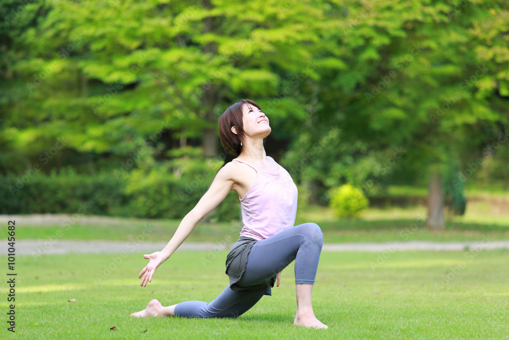 Japanese woman doing yoga Japanese woman doing yoga