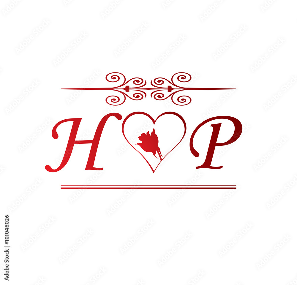 HP love initial with red heart and rose