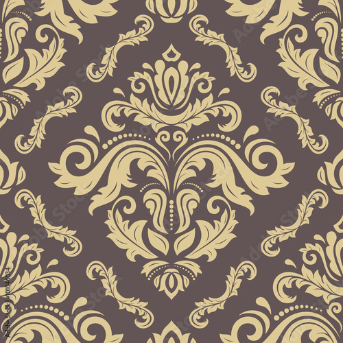 Oriental classic brown and golden pattern. Seamless abstract background