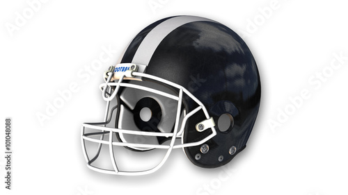 Black american football helmet, sports equipment isolated on white background