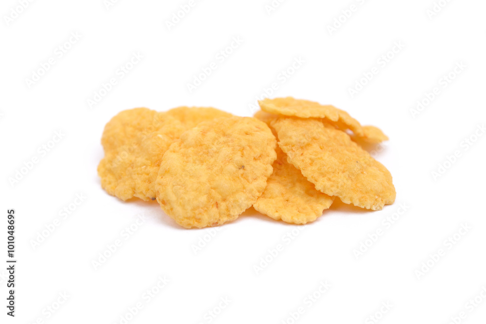 few cornflakes on a white background few cornflakes on a white background