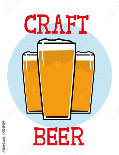 Three glasses of foaming beer or ale with the words Craft Beer added in hand drawn text