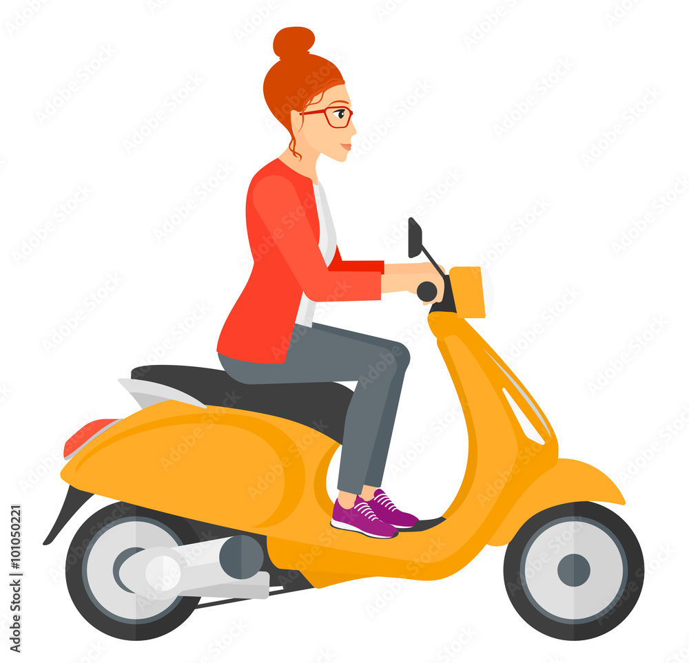 Woman riding scooter. Woman riding scooter.