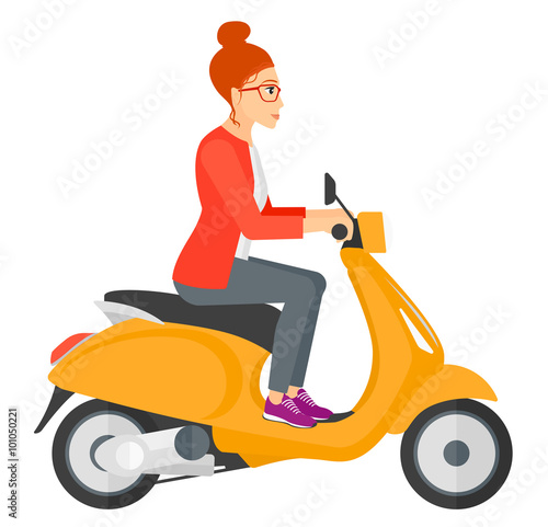 Woman riding scooter.