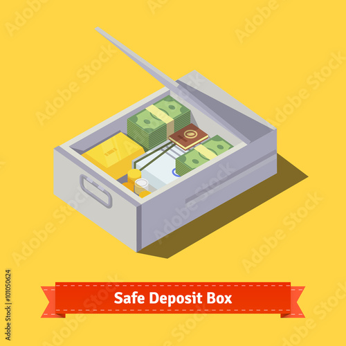 Hands putting money and valuables to a deposit box
