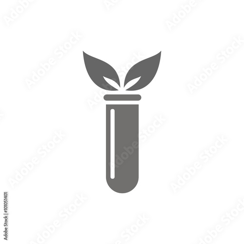 Icono de un tubo de ensayo con una planta. Concepto de biología, ciencia y laboratorio