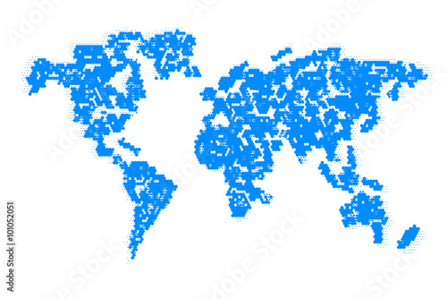 Abstract computer graphic World map of blue round dots. Vector illustration.