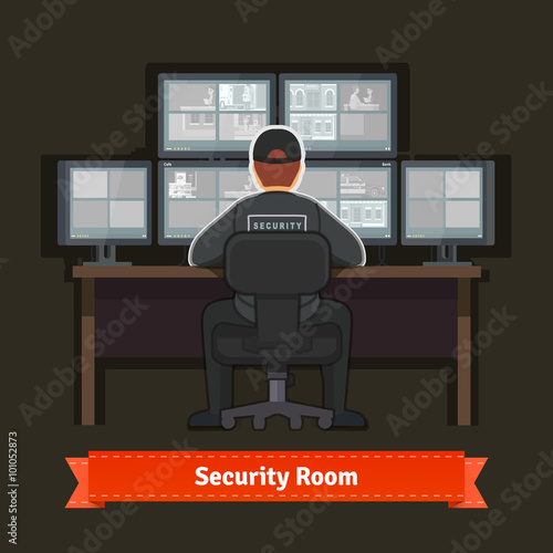 Security room with working professional
