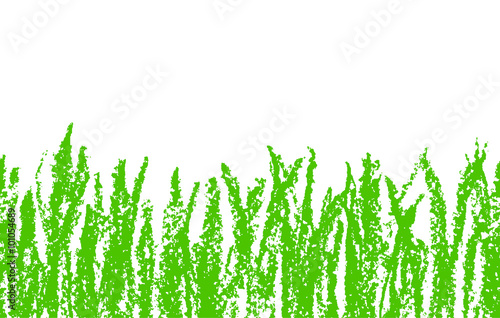 Wax crayon hand drawn green grass isolated on white. Seamless kid`s drawn background banner. Vector pastel chalk copyspace design element.