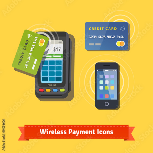 Wireless business payment flat icon set photo