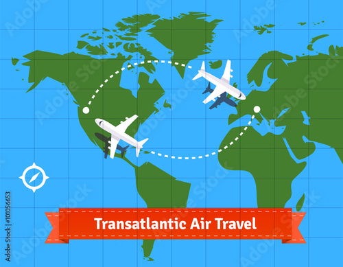Transatlantic jet plane travel concept