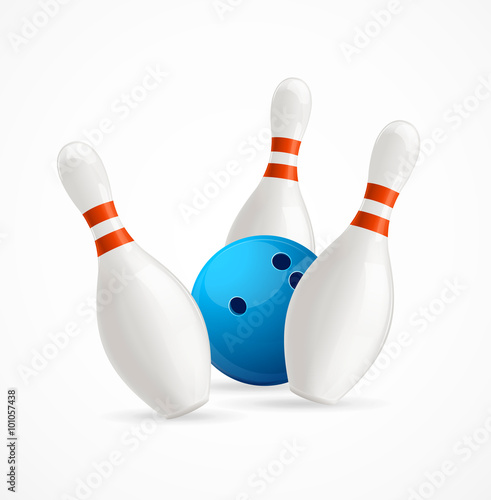 Bowling Ball Crashing Into The Pins. Vector