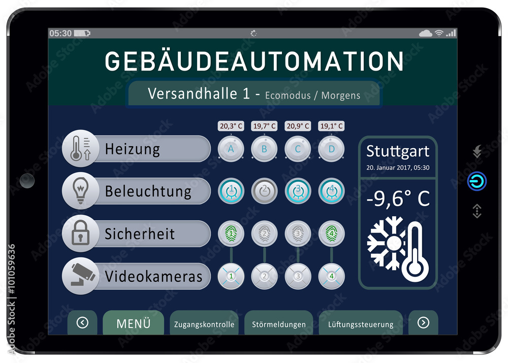 bas2 BuildingAutomationSign - Gebäudeautomation in einer Versandhalle mit einem tablet-pc - g4188 bas2 BuildingAutomationSign - Gebäudeautomation in einer Versandhalle mit einem tablet-pc - g4188
