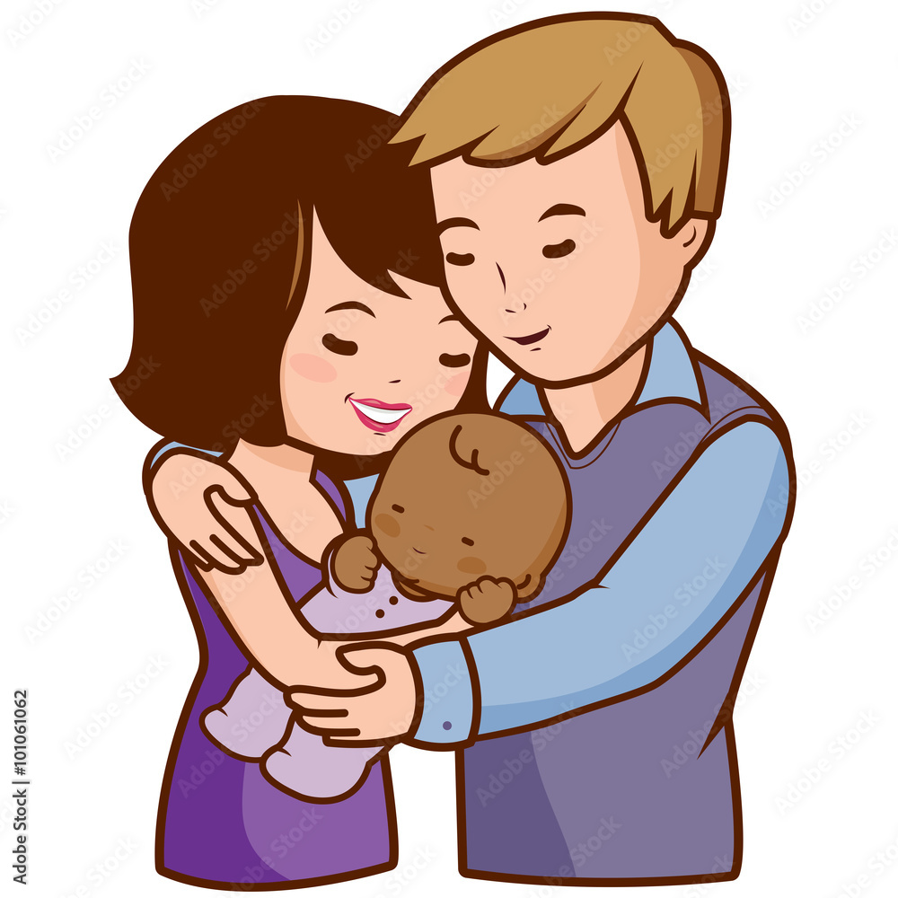 Mother and father holding their adopted baby. Vector illustration Mother and father holding their adopted baby. Vector illustration