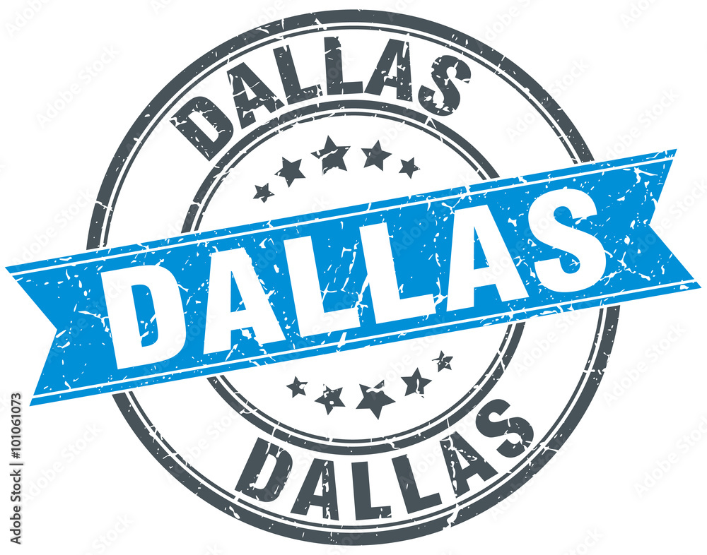 Dallas blue round grunge vintage ribbon stamp