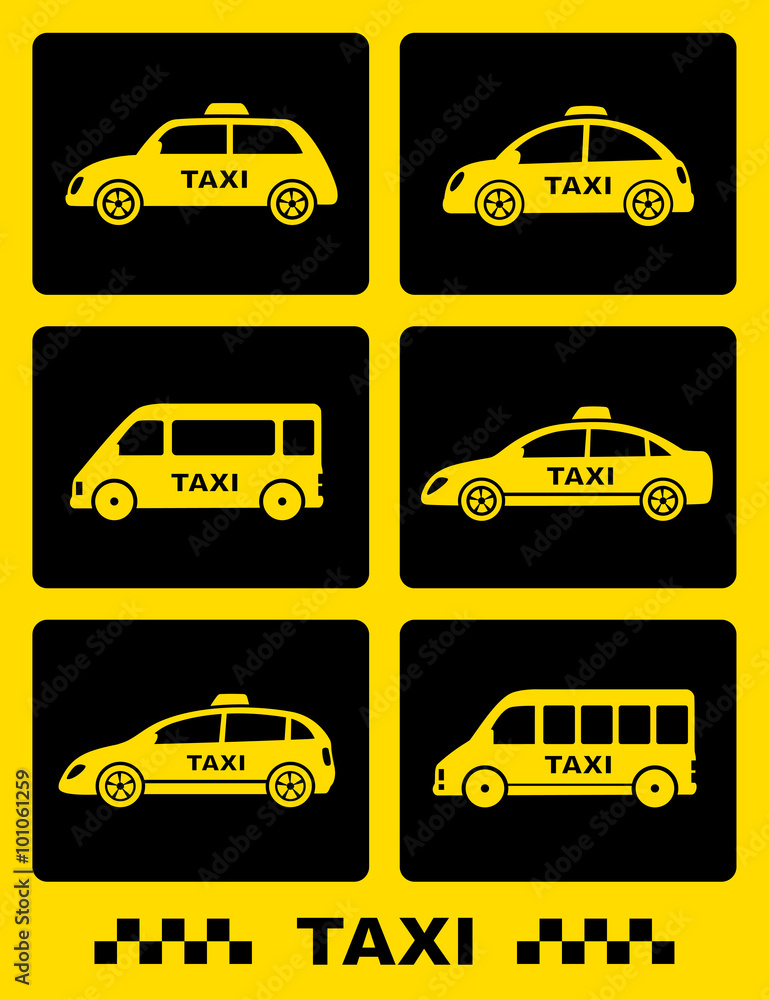 set of taxi car icon on black buttons set of taxi car icon on black buttons