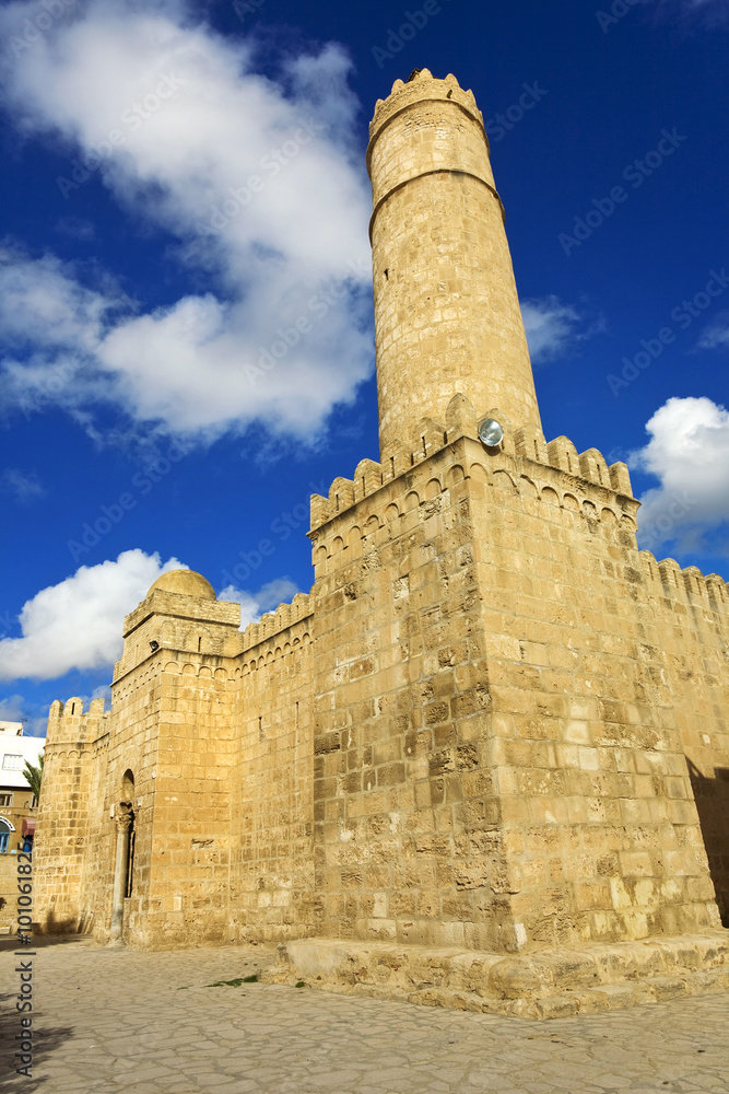 Tunisia. Sousse - medina (old town). Ribat - southeast corner of exterior wall with a cylindrical watch tower