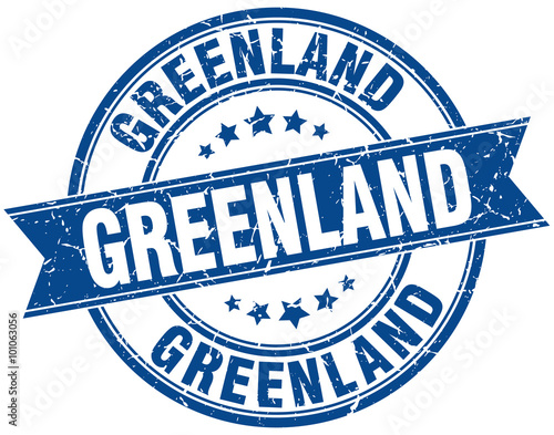 Greenland blue round grunge vintage ribbon stamp