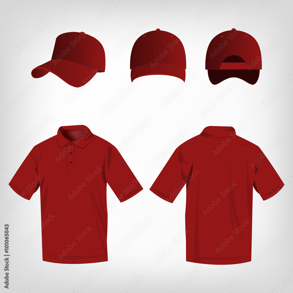 Sport dark red polo shirt and baseball cap isolated set vector Sport dark red polo shirt and baseball cap isolated set vector