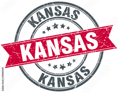 Kansas red round grunge vintage ribbon stamp