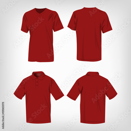 Sport dark red t-shirt and polo shirt isolated set vector